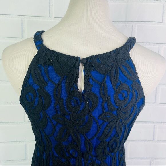 INC International Concepts Blue with Black Lace Overlay Midi Dress - PS - Picture 5 of 16